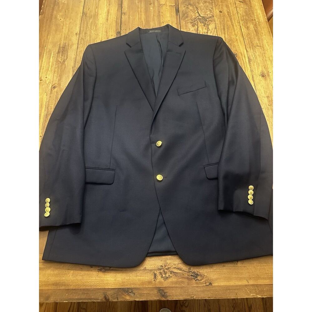 Lauren Ralph Lauren Navy 100% Wool Sport Coat Blazer Gold Buttons Size 48L